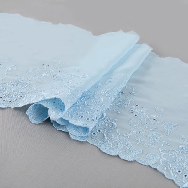 Кружево на сетке (шифон) 190 мм / 10 м, Турция, SF006BLU (042) голубой, Gamma SHKM-19002
