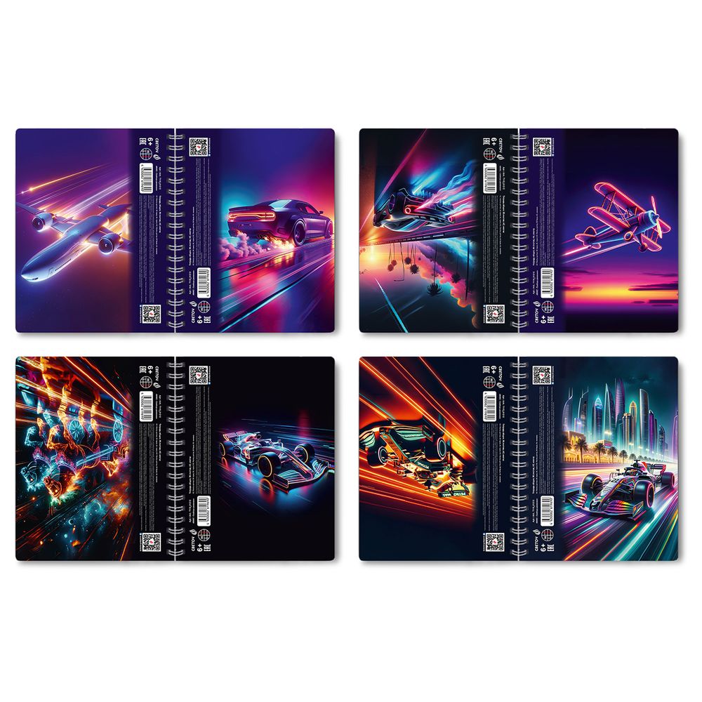 Тетрадь-перевертыш ученическая общая, A5 96 л. на гребне 65 г/м², белизна 100 %, 4 шт, клетка, 01212 МИКС - Свобода движения, Светоч Т119