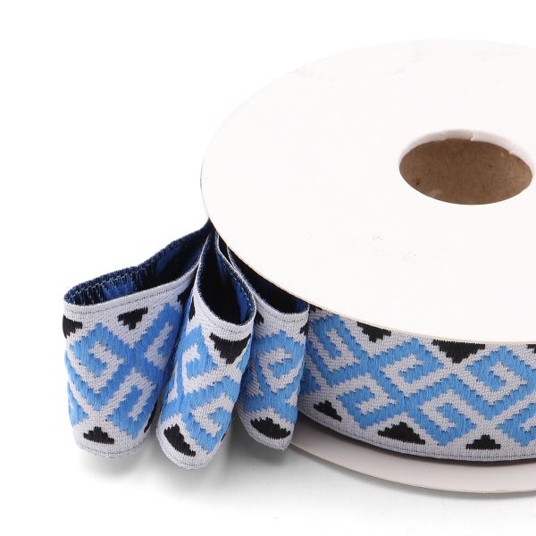 Лента (тесьма) жаккардовая 28.0 мм / 10±0.5 метров, Славянский орнамент, 28113 синий