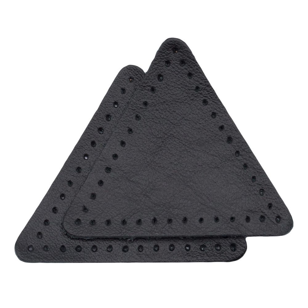 Заплатки пришивные из кожи, треугольник равносторонний 6см с перфорацией, 2 шт, 100% кожа, 01 черный, 9116