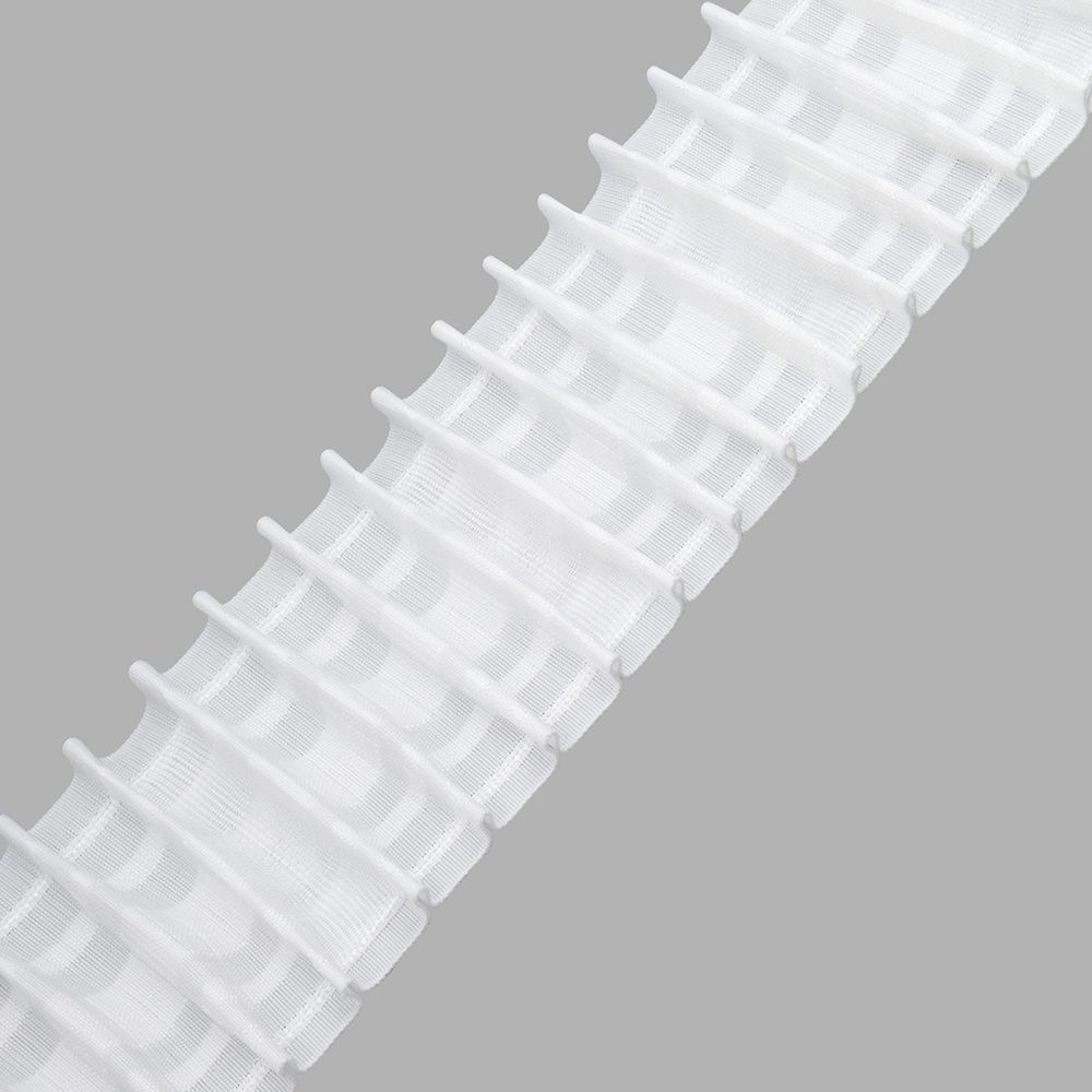 Лента (тесьма) шторная: сборка параллельная (1:2) 90 мм / 50 метров, (2 ряда петель + на трубу, 2 шнура), белый, 1080