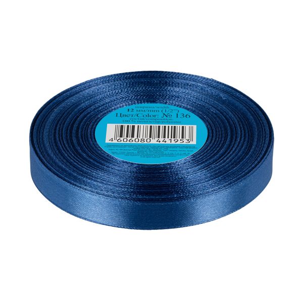 Лента атласная 1-сторонняя 12.0 мм / 33±2 метра, 136 св.синий, Gamma