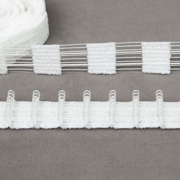 Лента (тесьма) шторная: сборка параллельная (1:2) 25 мм / 50 метров, (2 шнура) для велкро, белый, С0(1/2)5