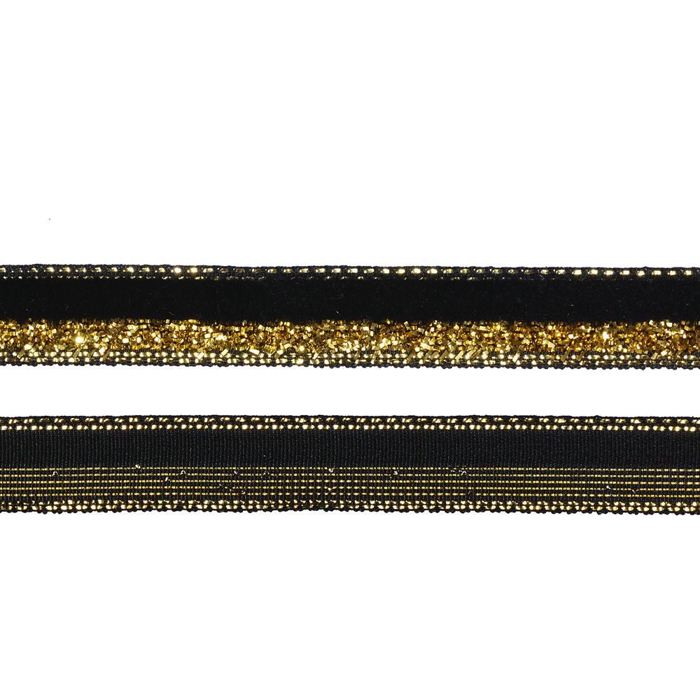 Лента бархатная 10 мм, нейлон, черный-золото, уп. 30 м, M10006