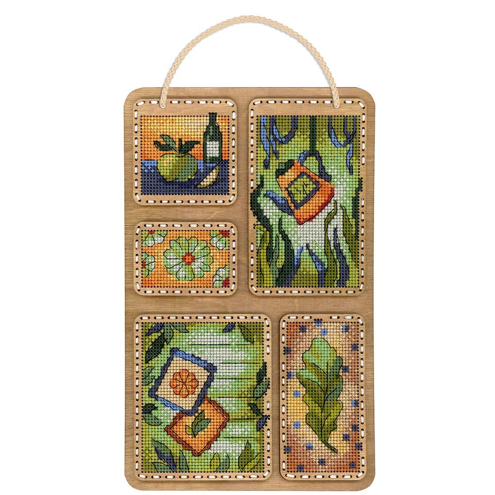 Набор для вышивания нитками МП Студия О-125, на деревянной основе Летний коллаж 26х17см