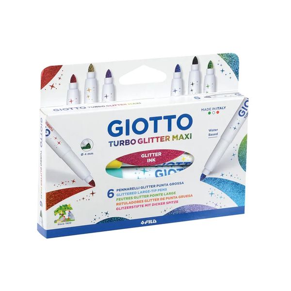 Фломастеры блестящие Turbo Maxi Glitter с глиттером 6 цв, F426600, Giotto F426600