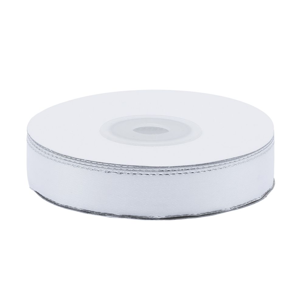 Лента атласная 1-сторонняя 15.0 мм / 22.86±1 метров, с серебряной нитью, 001 белый, Globus