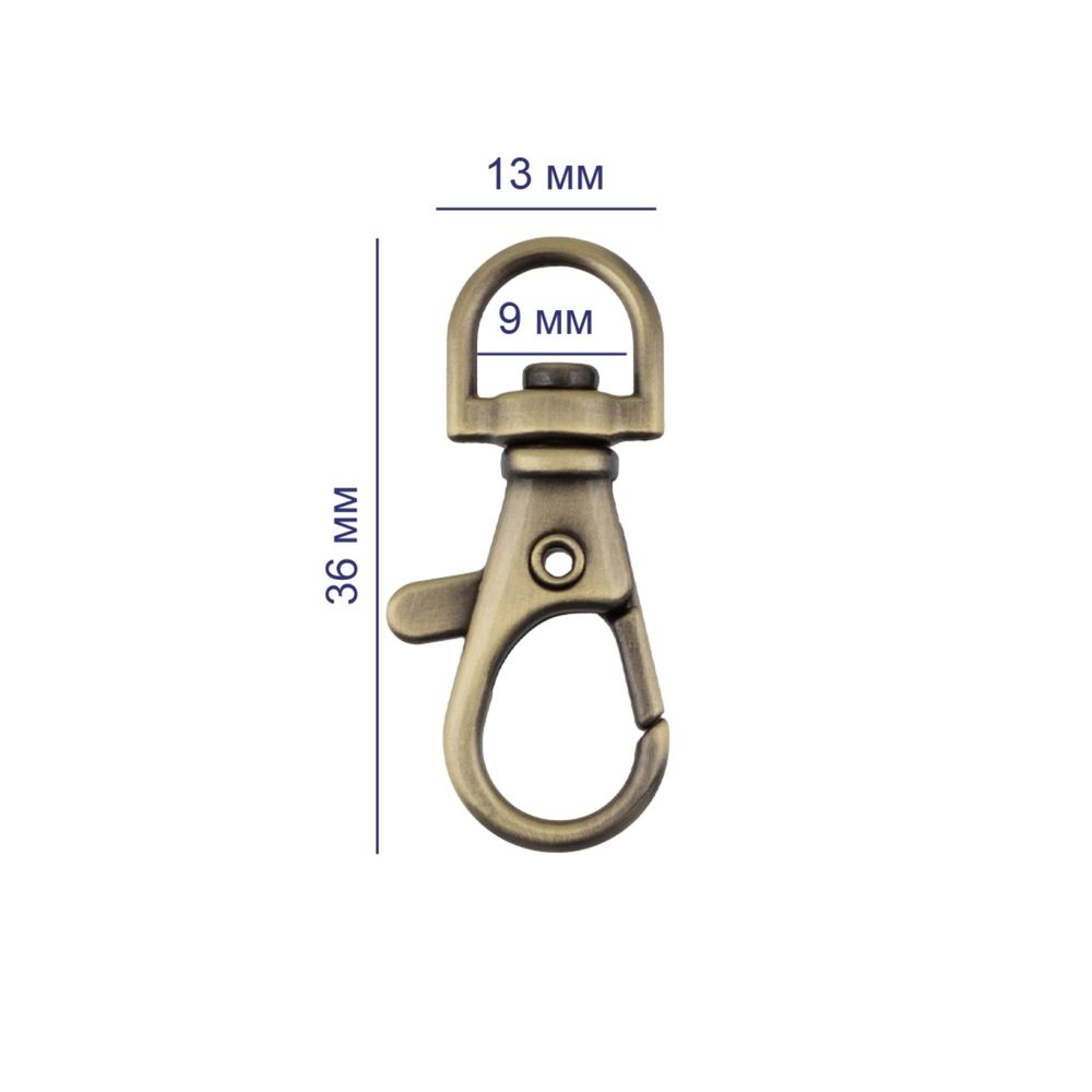 Карабин металл 09 мм (36х13 мм), 10 шт, 24 под бронзу, Gamma GH 100/09/10