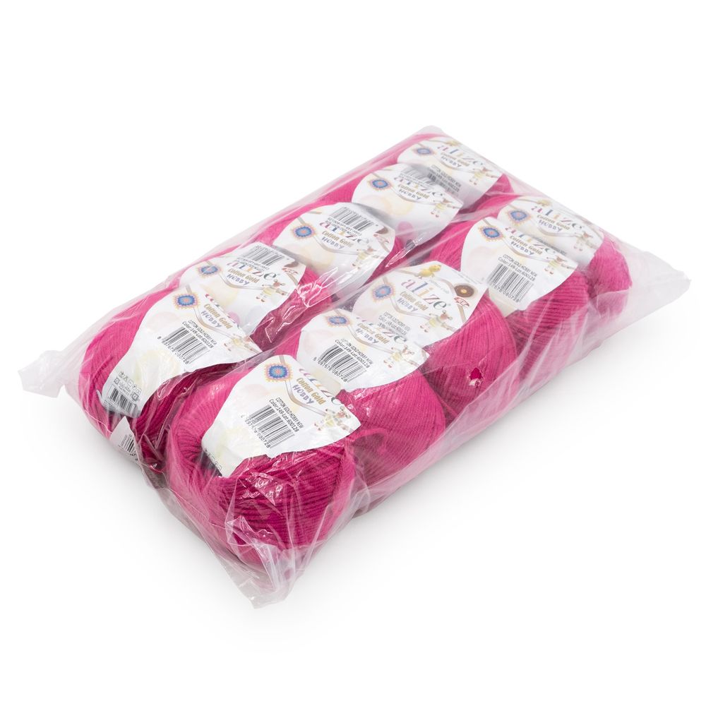 Пряжа Alize (Ализе) Cotton Gold Hobby New / уп.10 мот. по 50 г, 165 м, 149 фуксия
