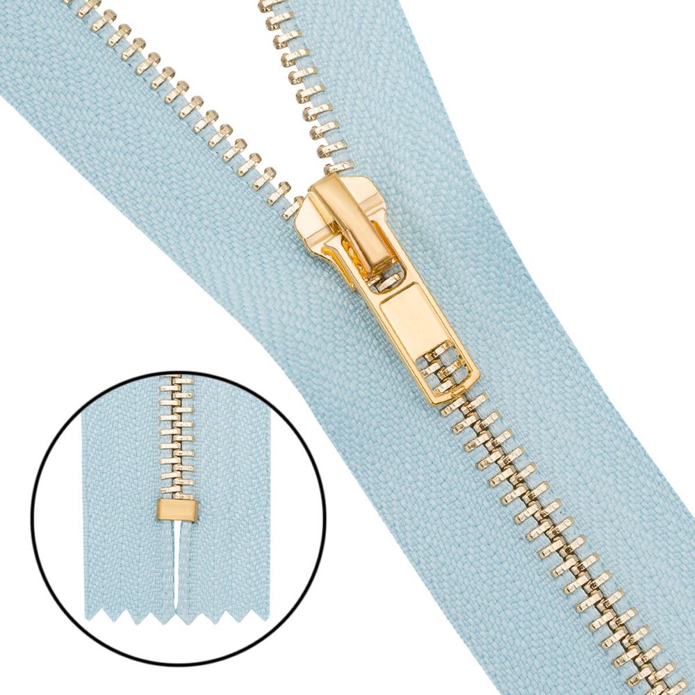 Молния металл джинсовая Т5 (5 мм) 1 зам., н/раз., 12 см, золото, 542 голубой, 6534-0236, 10 шт