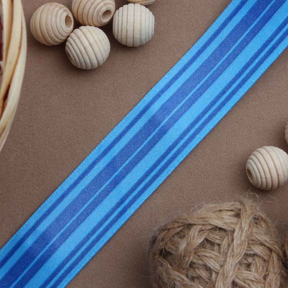 Лента атласная с рисунком 25.0 мм / 3 метра, Горизонталь (синий), Globus