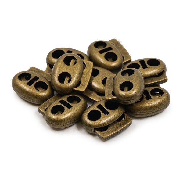 Фиксатор (зажим) для шнура металл плоский, 2 отв., 18х15 мм, (in ⌀4.5 мм), мет. цв.латунь, 10 шт