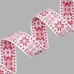 Лента (тесьма) жаккардовая 25.0 мм / 25±1 метров, х/б рис. 9875, белый/красный, С3885Г17