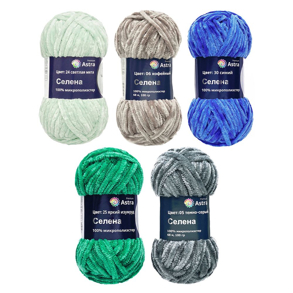 Пряжа Astra Premium (Астра Премиум) Селена / уп.5 мот. по 100 г, 68 м, ассорти №5 (5 цветов)