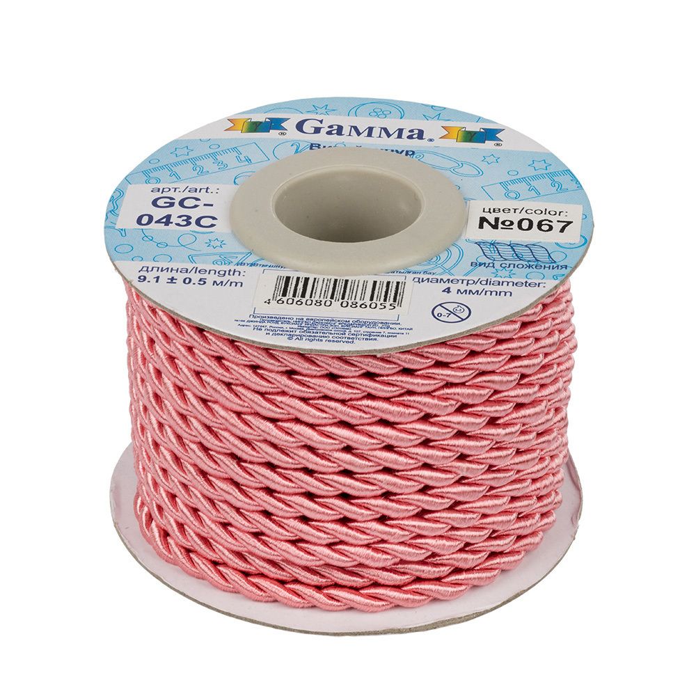 Шнур витой ⌀4.0 мм, 9.1 м, 067 св-розовый, Gamma GC-043C