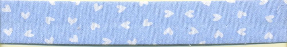 Бейка косая хлопковая Сердечки 18 мм, голубой, 25 метров, Matsa