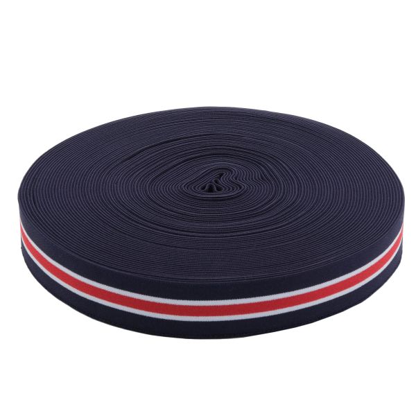 Резинка тканая 37.0 мм / 25 метров, т.синий/белый/красный