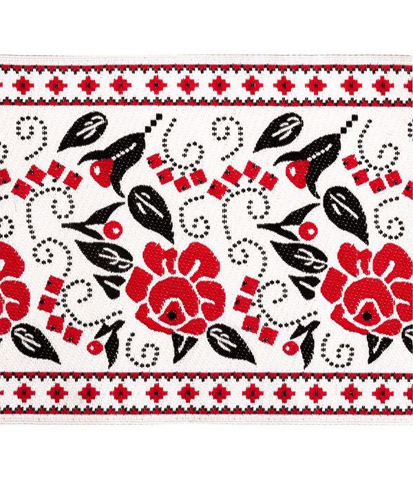 Лента (тесьма) жаккардовая 100.0 мм / 10±0.5 метров, бутоны/полосы красный/черный, Gamma DBTRJ-110