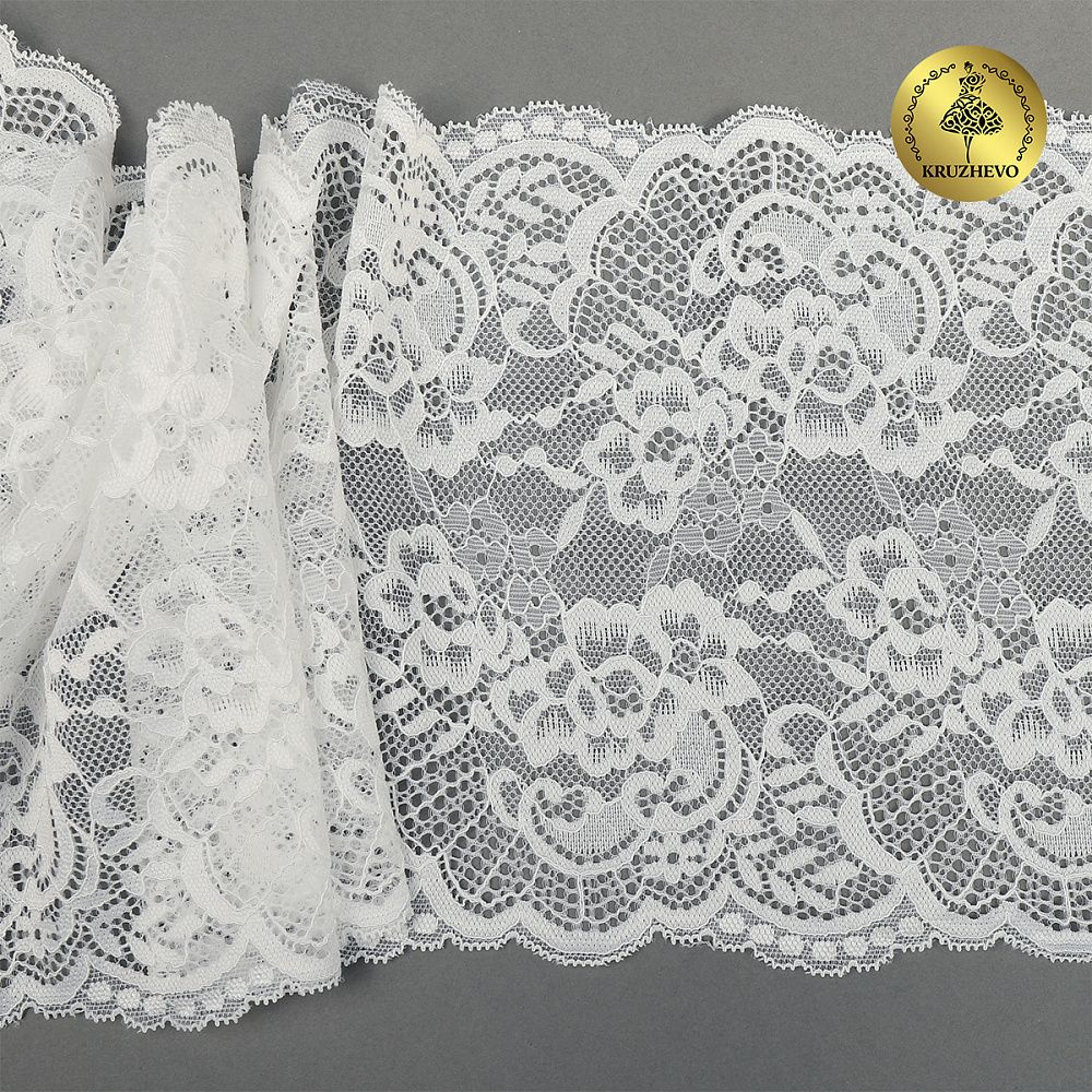 Кружево бельевое эластичное 190 мм / 3 м, 6392, цв.004 белый, Kruzhevo