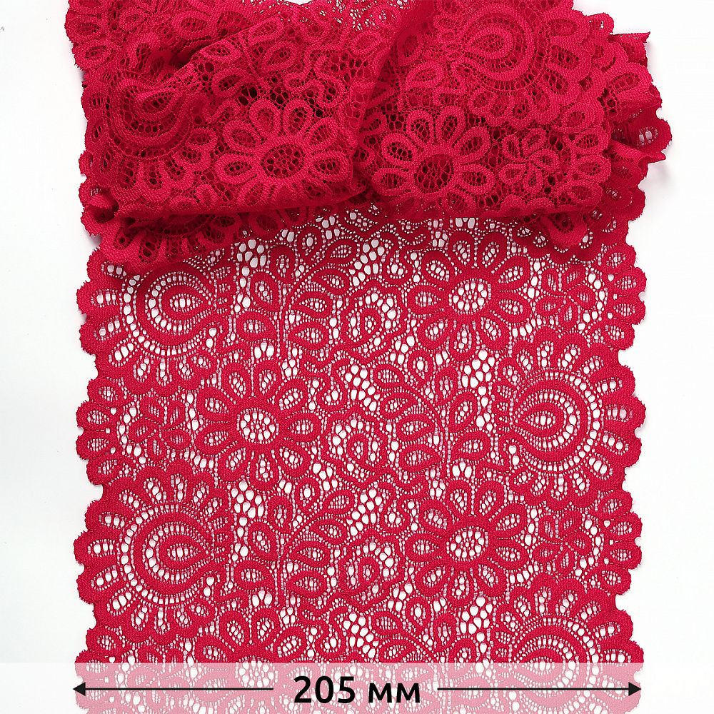 Кружево бельевое эластичное 205 мм / 25 м, TBY.YSTL00839, цв.18-1750 карминовый красный, Kruzhevo