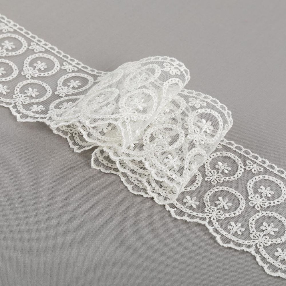 Кружево на сетке 65 мм, / 19.5±0.2 метра, Турция, молочный, Blitz BLKM-6501