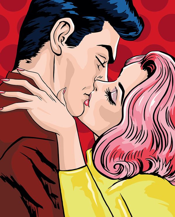 Картина по номерам Фрея, Поцелуй. Поп-арт, 50х40 см