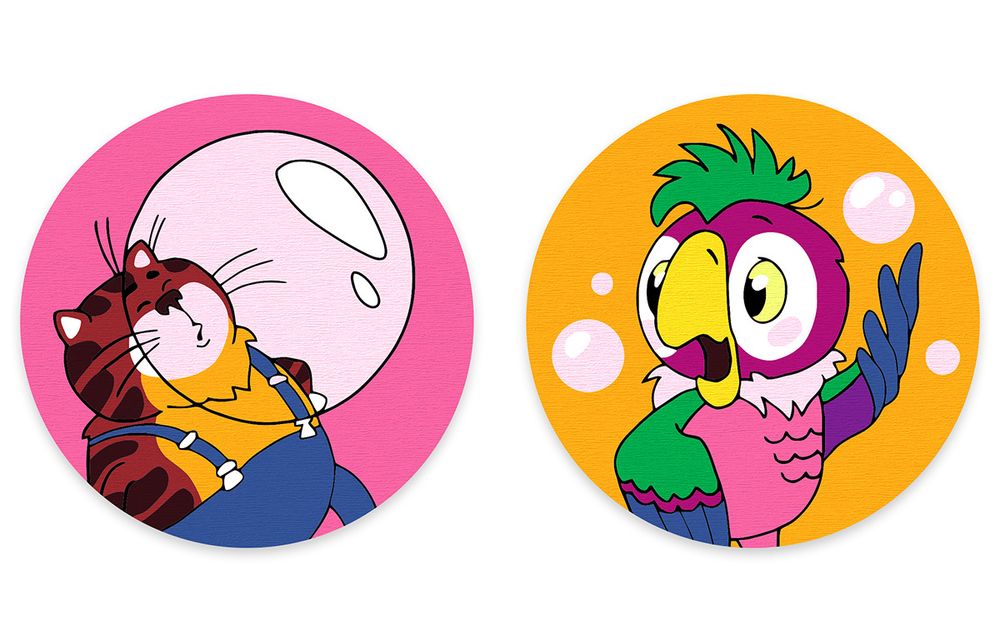 Картина по номерам Фрея, Союзмультфильм. Попугай Кеша и Кот Василий, на магните, 9х9 см