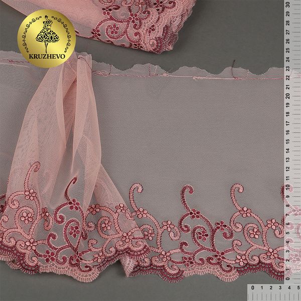 Кружево на сетке (вышитое) 220 мм, OG36 цв.розовый, правая уп.7.5м, Kruzhevo