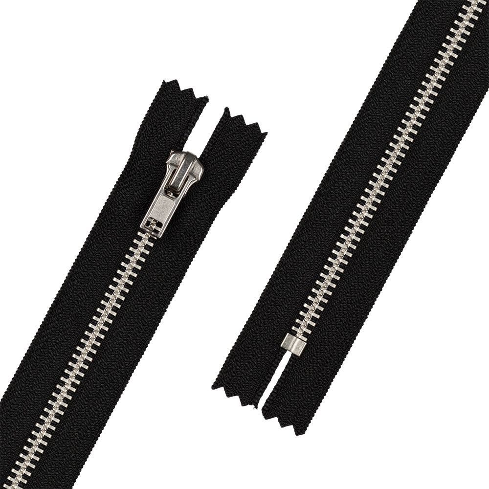 Молния металл Т5 (5 мм) 1 зам., н/раз., 20 см, никель, 002 черный, ZIP 5N Gamma, 10 шт