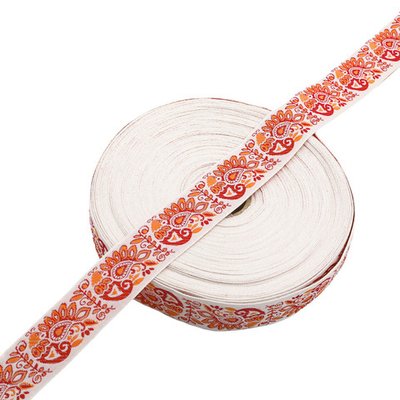 Лента (тесьма) жаккардовая 32.0 мм / 25±1 метров, Славянский орнамент Оберег, рис.9017 (1 белый/красный/оранжевый) С3774Г17