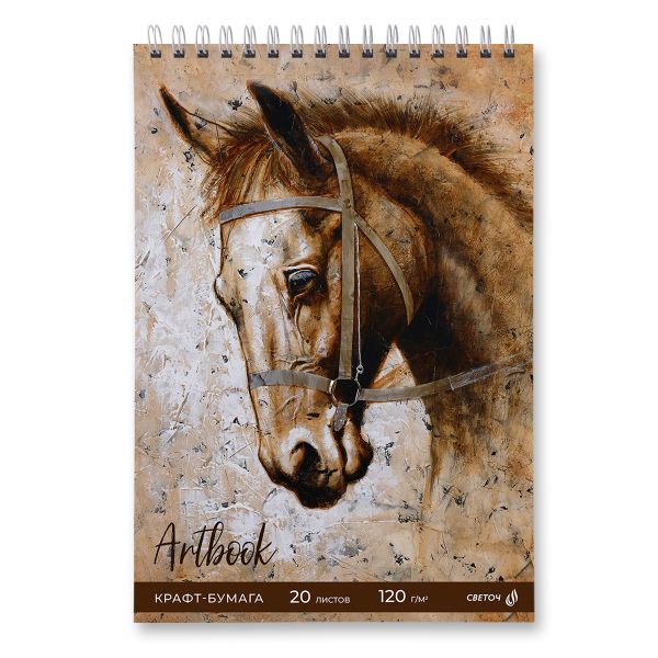 Артбук (Скетчбук), блок крафт - бумага, жесткая подложка, 120 г/м², 230х330 мм, на гребне 20 л. 2 шт, Аргамак 01954, Светоч А311