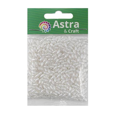 Бусины пластик (жемчуг) 3х6 мм, 15 г, Astra&Craft, белоснежный
