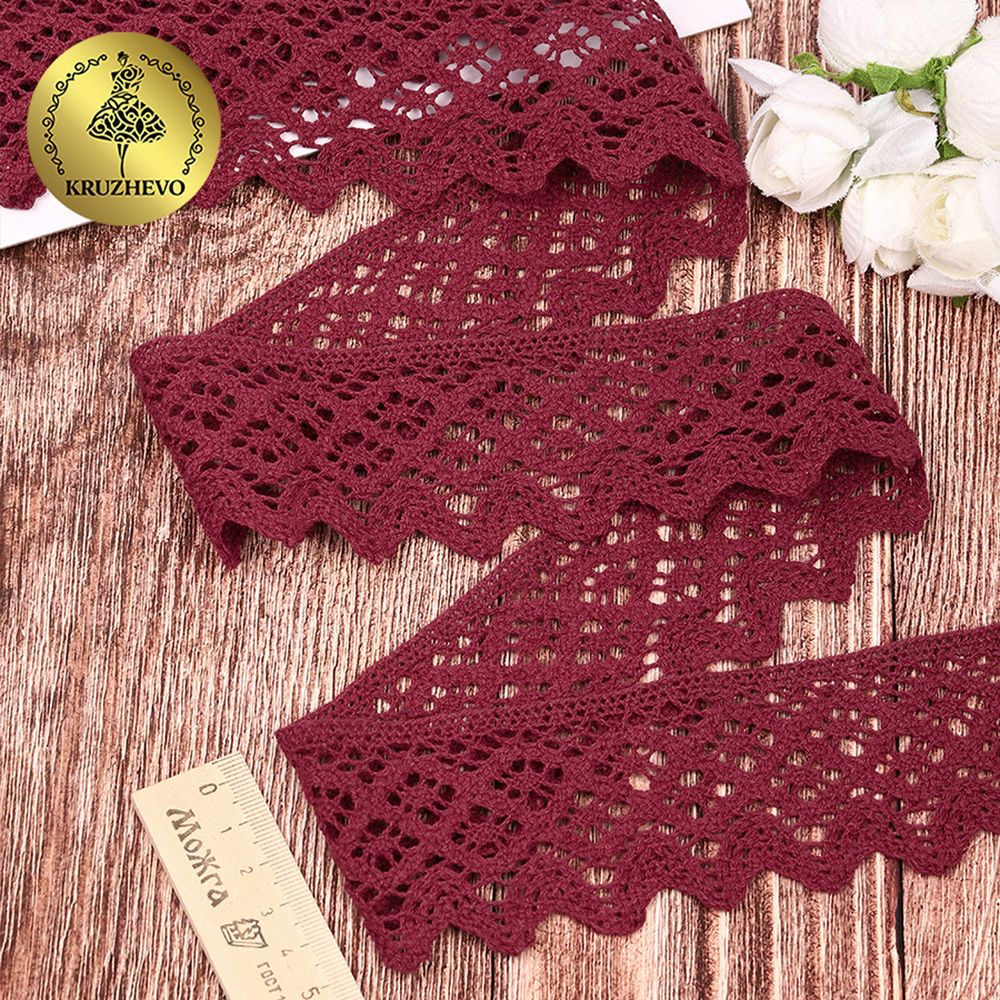 Кружево вязаное (тесьма) 50 мм / 3 метра, хлопок, TBY.1003, F178 бордо