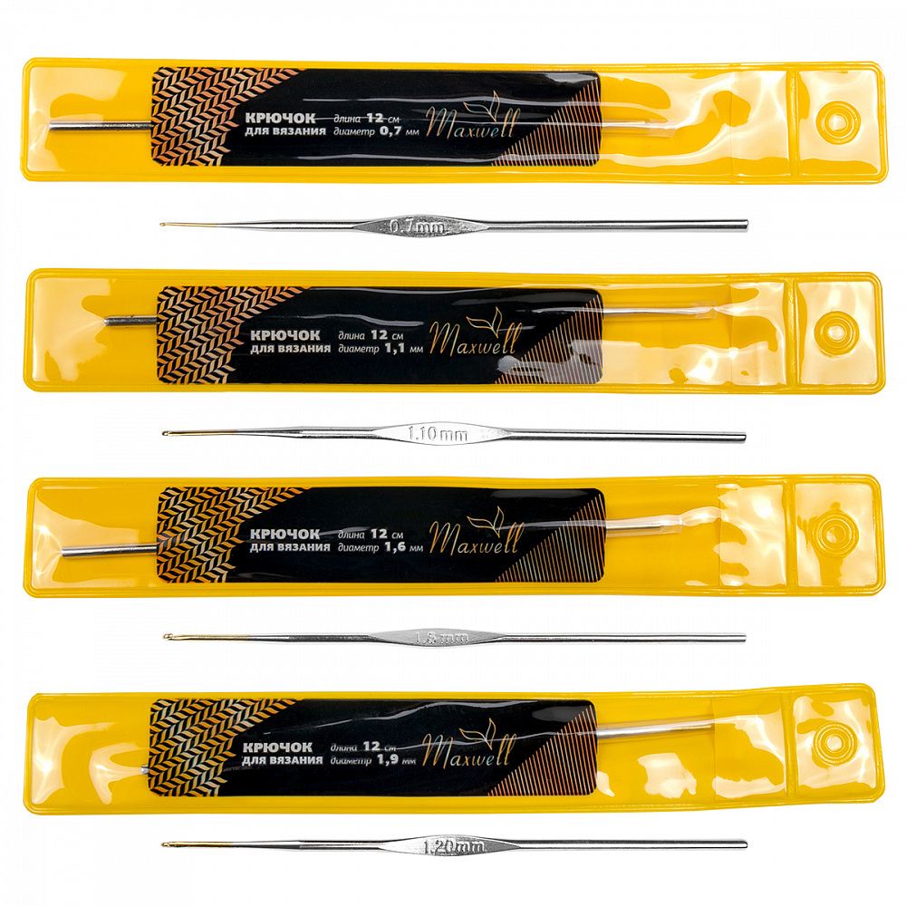 Набор крючков для вязания с золотой головкой Maxwell Gold (0.7 мм/ 1.1 мм/ 1.6 мм/ 1.9 мм)