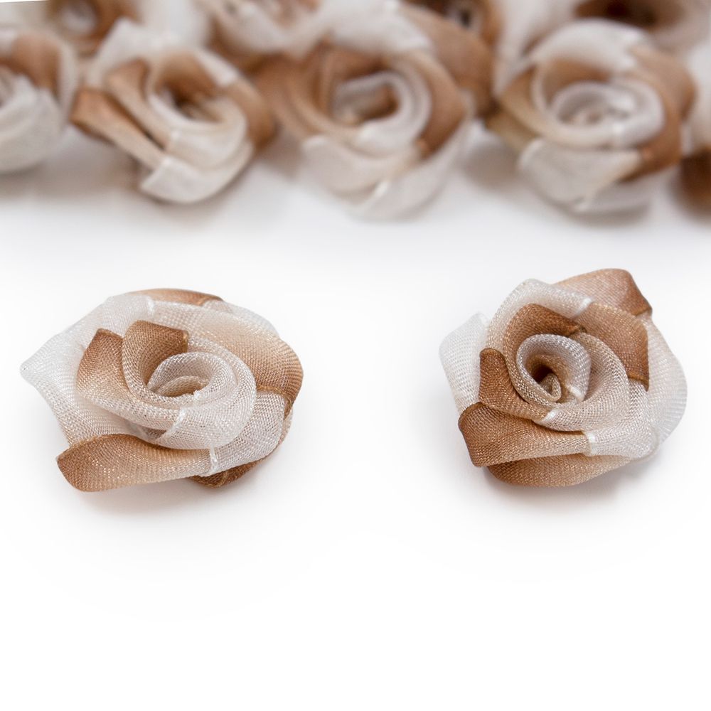 Цветок пришивной органза Роза 25 мм, коричневый, 1 шт