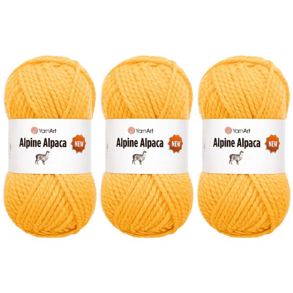 Пряжа YarnArt (ЯрнАрт) Alpine Alpaca New / уп.3 мот. по 150 г, 120 м, 1448 желтый