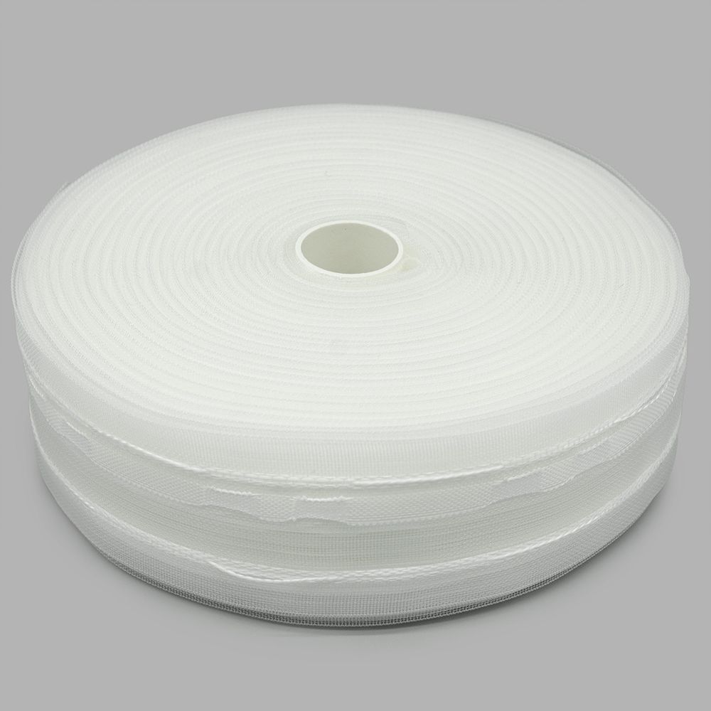 Лента (тесьма) шторная: сборка вафельная (1:2.5) 45 мм / 50 метров, (1 ряд петель, 2 шнура), прозрачный, 9С742ПЭ-Р9004