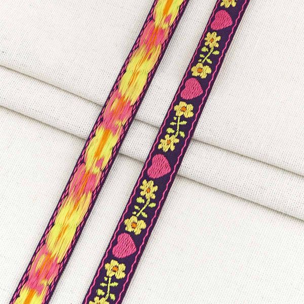 Лента (тесьма) жаккардовая 15.0 мм / 20 метров, TG-5017-15G, фиолетовый/розовый, 21110