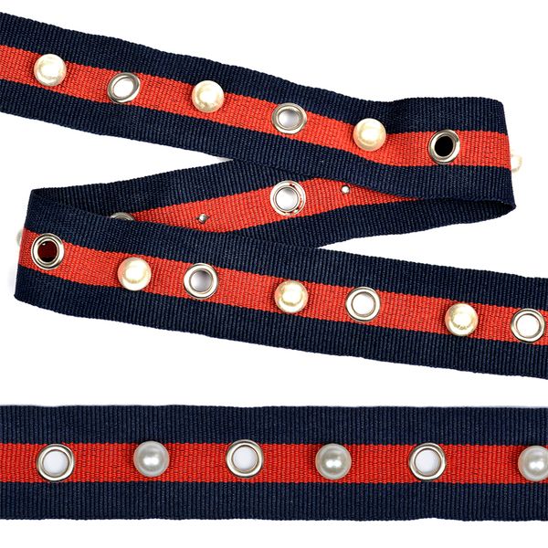 Тесьма Рубчик Лампас с люверсами TL03 25 мм т.син/крас/т.син уп. 9,14м