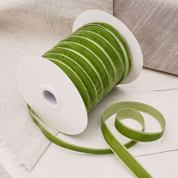 Лента бархатная (тесьма) 12.0 мм / 32.9±2 метров, 0081-1211, 158 зеленый