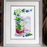 Набор для вышивания нитками Овен 1475, Черничный коктейль 15х24 см