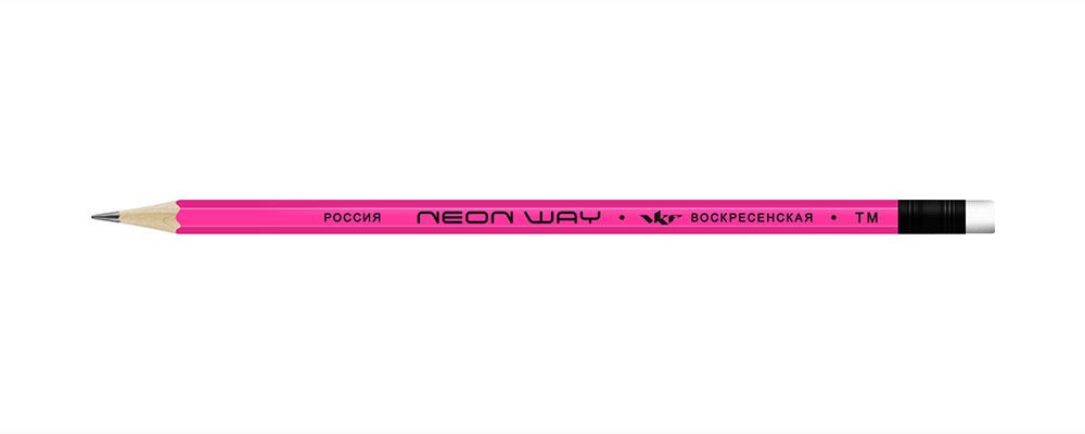Карандаш чернографитный неоновый с ластиком заточенный ТМ (HB) 72 шт, Neon way NW05, 1-1542 розовый, ВКФ NW05