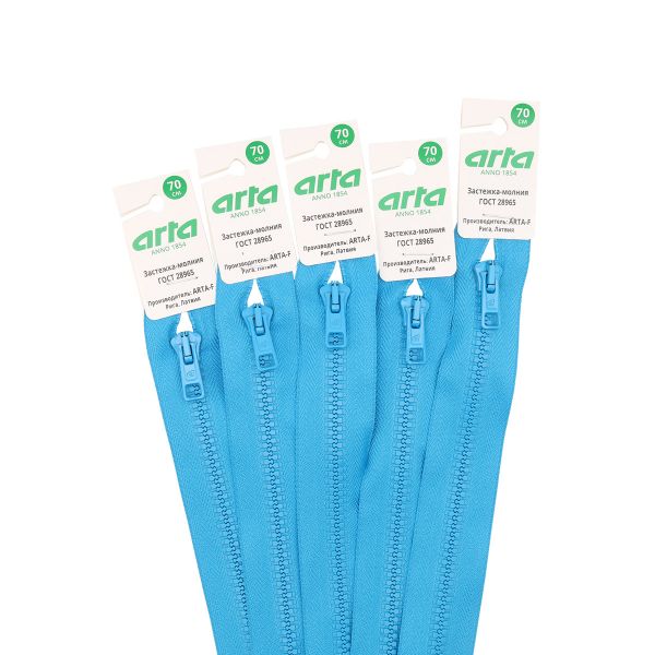 Молния трактор Arta Т6 (6 мм) 1 зам., разъем., 85 см, цв. 225 голубая бирюза, 5 шт