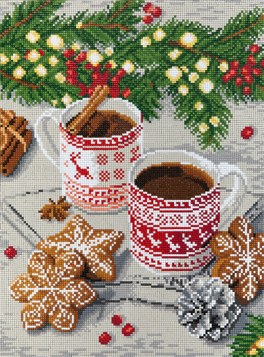 Алмазная (кристальная) мозаика Фрея ALPD-167, на подрамнике Новогодний кофе-брейк, 30х40 см