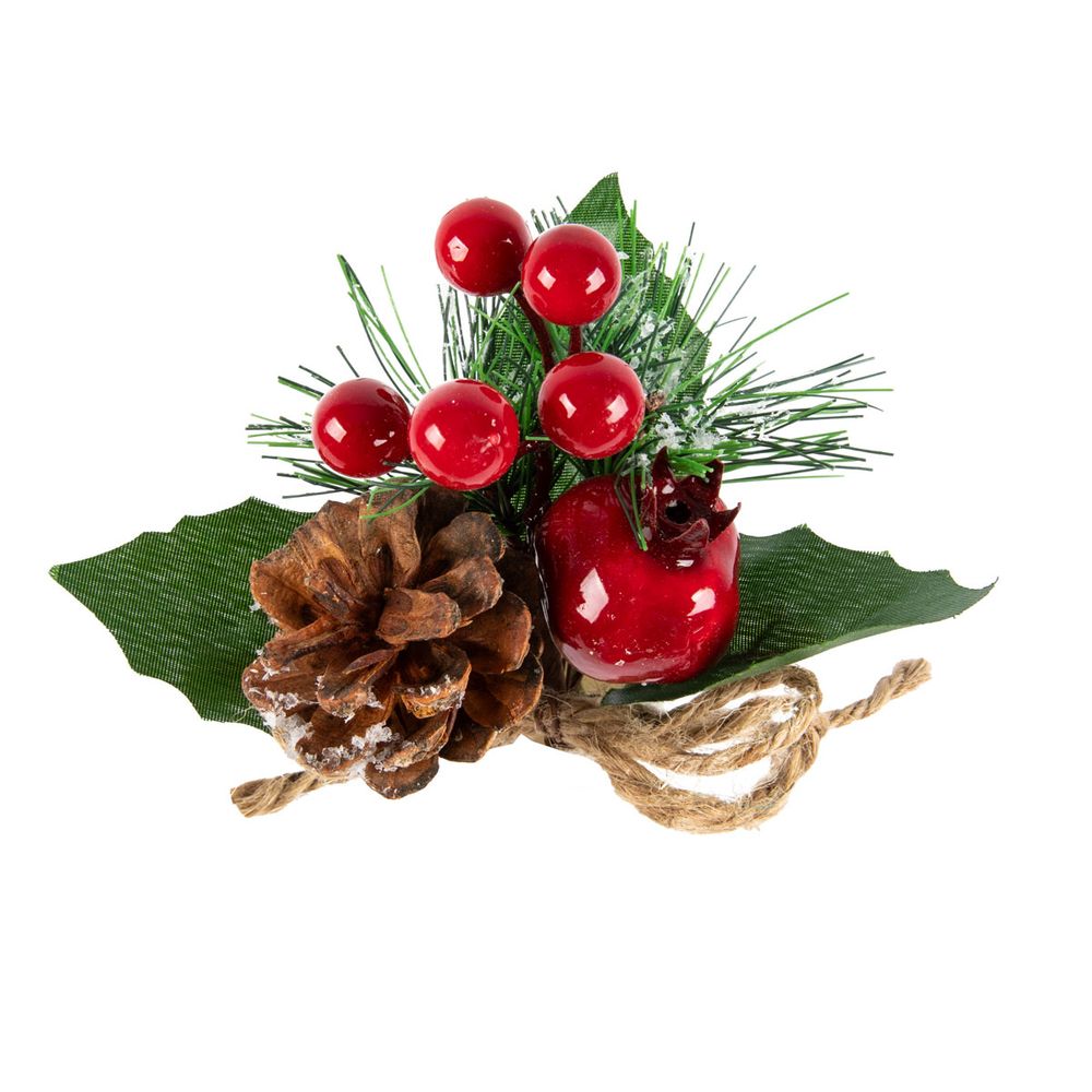 Веточка декоративная хвойная с шишкой и ягодами 19 см, 3 шт, 01, Blumentag