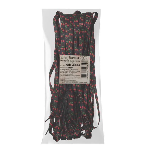 Шнурки 10 мм, 120 см, 10 пар(a), №09 черный (вишня красная), Gamma SHL-01/10