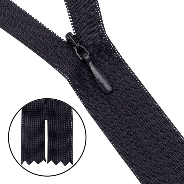 Молния потайная (скрытая) Т3 (3 мм) 1 зам., н/раз., 30 см, черн, 31250 / 30, 10 шт