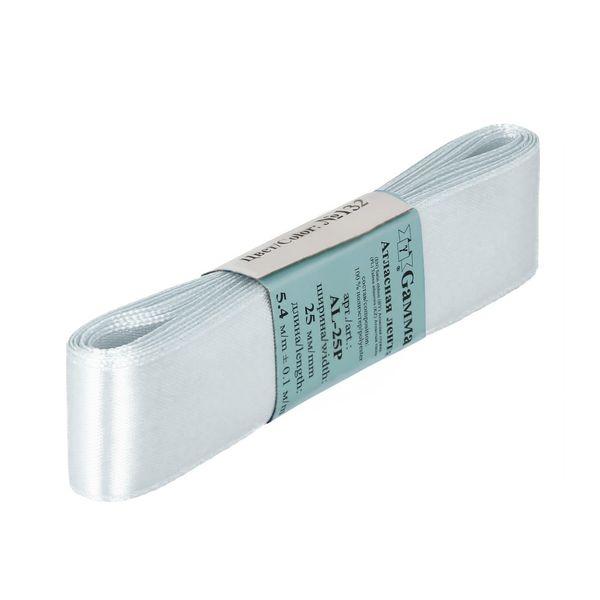 Лента атласная 1-сторонняя 25.0 мм / 5 шт по 5.4 метра, №132 небесно-голубой, Gamma AL-25P