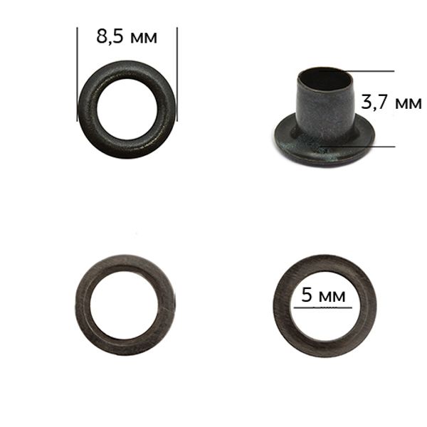 Люверсы металл ⌀_5.0 мм (внутр.), внешн. ⌀8.5 мм (внутр.), h3.7 мм (внутр.), №3, сталь, цв. оксид, 1000 шт, TBY