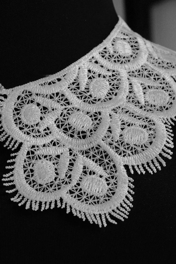 Пришивной кружевной воротник гипюр Kruzhevo 18.5х9 см, TBY.HX-05, цв.01 белый, уп.25 пар